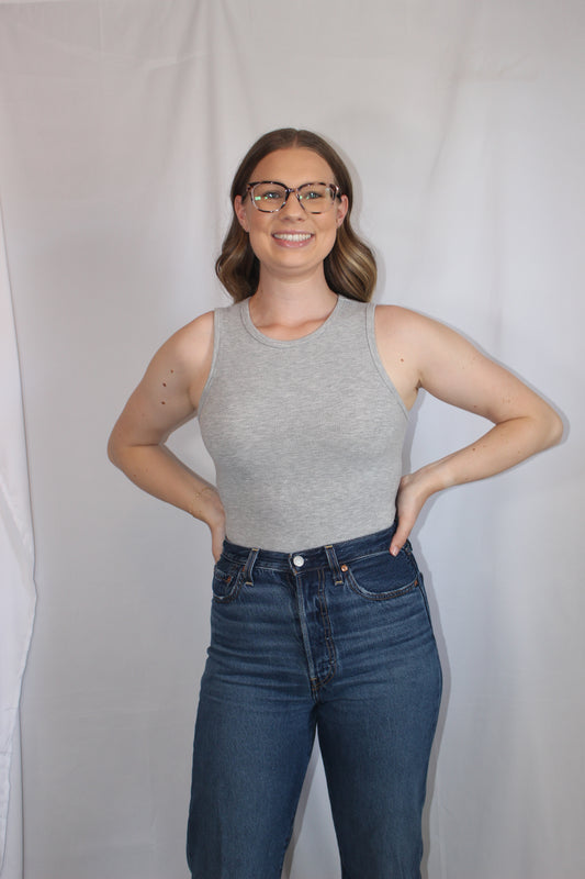 'Chloe' Round Neck Bodysuit in Grey