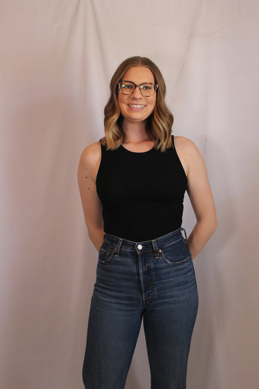 'Chloe' Round Neck Bodysuit in Black