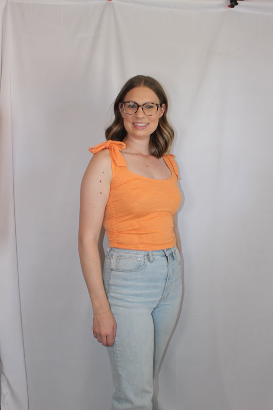 'Sophia' Ribbed Tie Tank in Orange