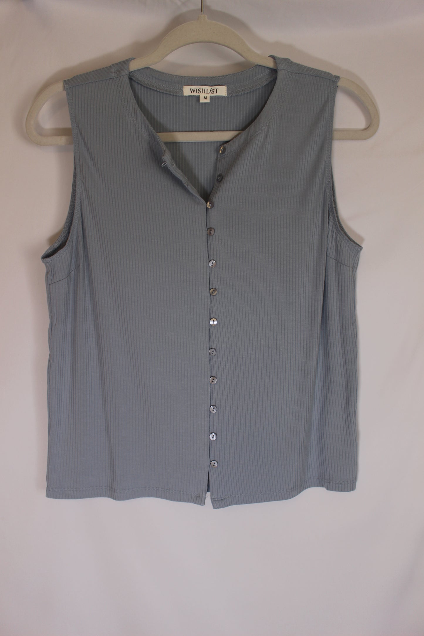 'Quinn' Ribbed Button Up Tank in Blue