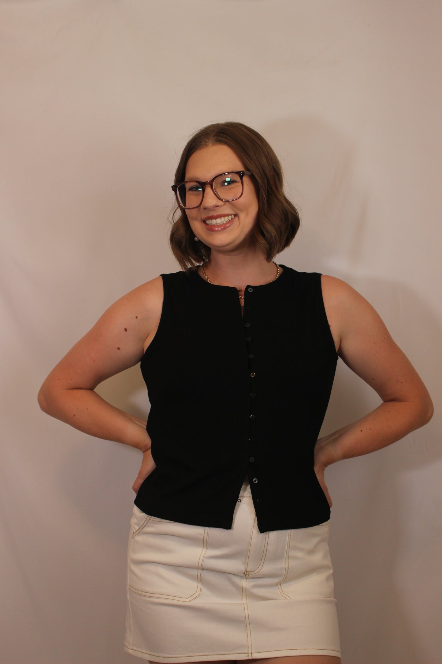 'Quinn' Ribbed Button Up Tank in Black