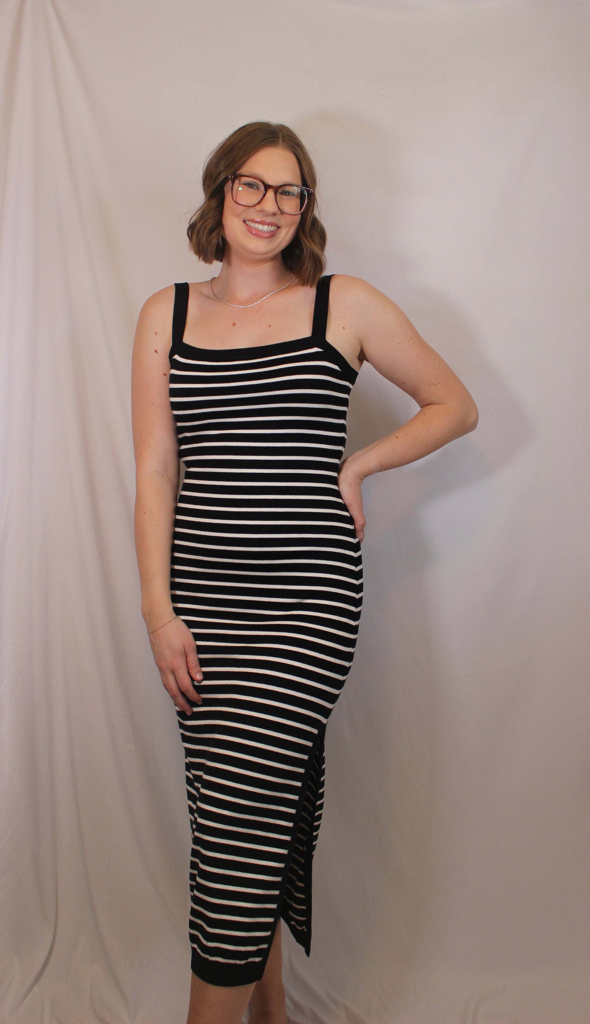 Jackie' Striped Knit Midi Dress Lavender and Poppy Jackie' Striped Knit Midi Dress Lavender and Poppy
