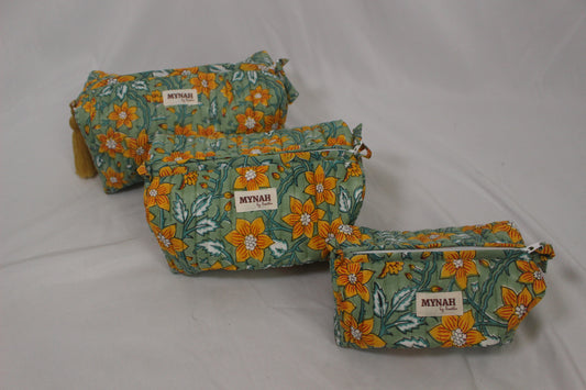 Green & Yellow Floral Cosmetic Bags