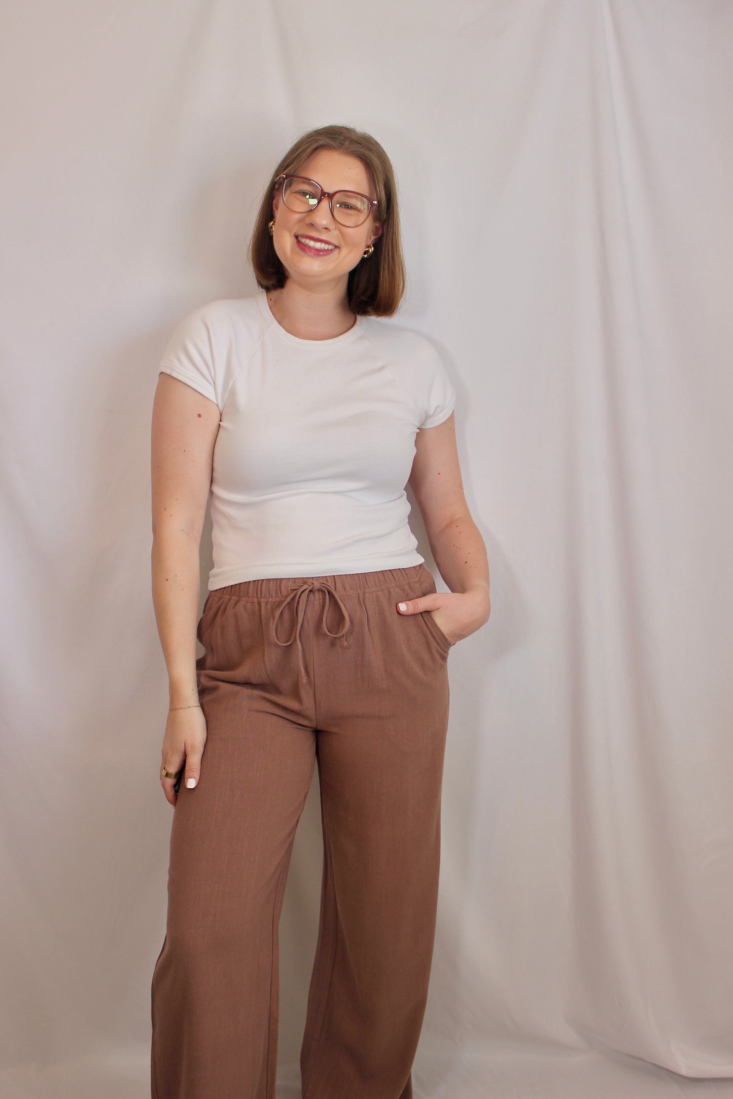 'Carmel' Linen Wide Leg Pant in Brown