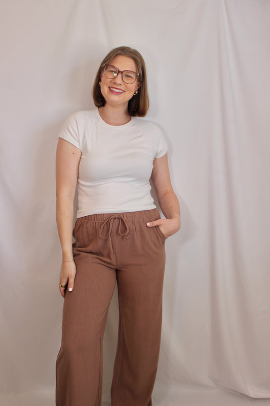 'Carmel' Linen Wide Leg Pant in Brown