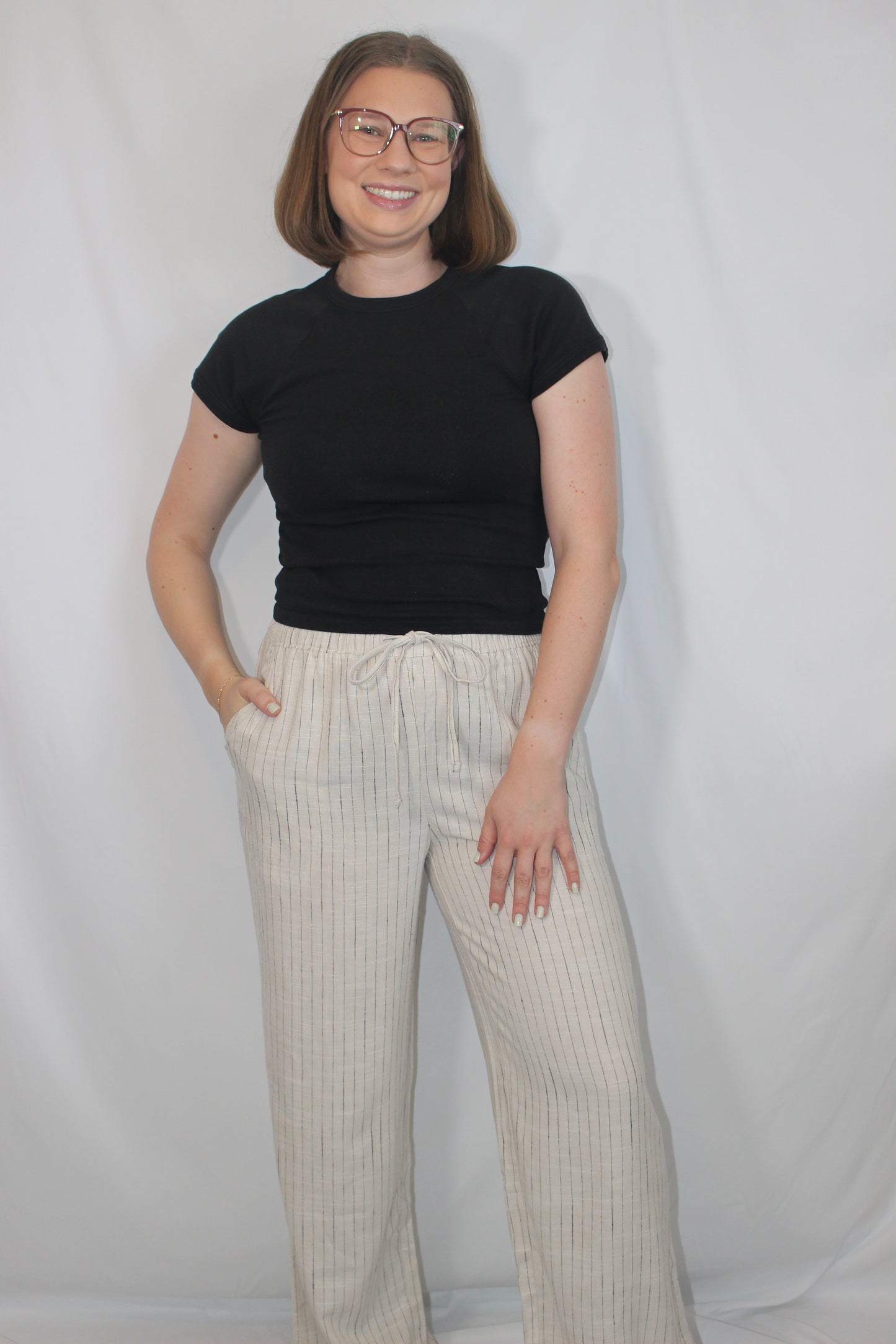 'Carmel' Linen Wide Leg Pant in Stripe