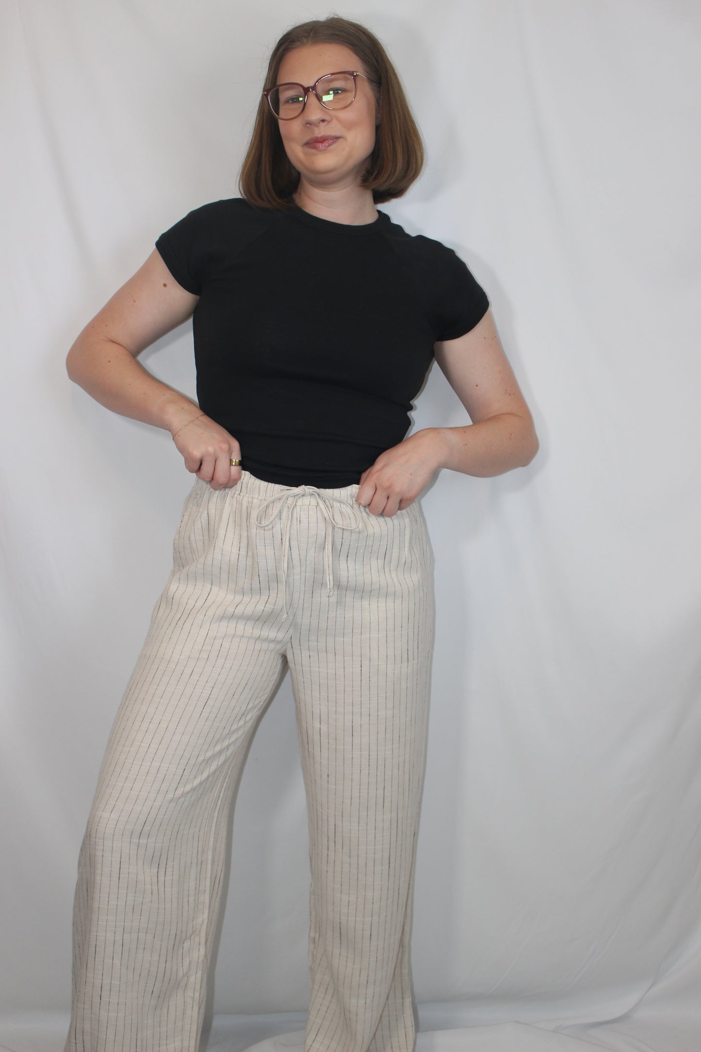 'Carmel' Linen Wide Leg Pant in Stripe