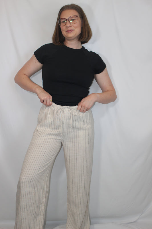 'Carmel' Linen Wide Leg Pant in Stripe