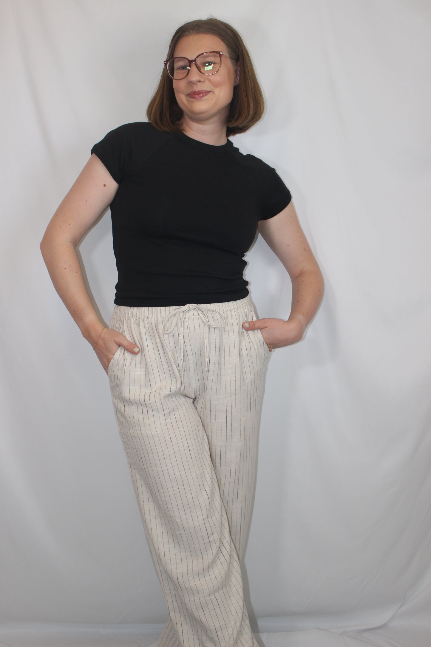 'Carmel' Linen Wide Leg Pant in Stripe